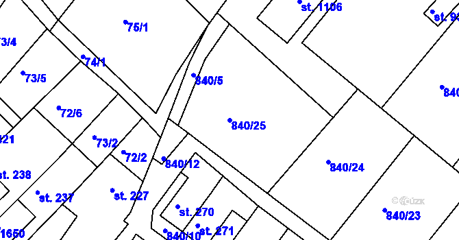 Parcela st. 840/25 v KÚ Luka nad Jihlavou, Katastrální mapa