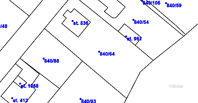 Parcela st. 840/64 v KÚ Luka nad Jihlavou, Katastrální mapa