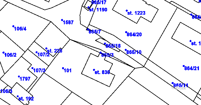 Parcela st. 865/3 v KÚ Luka nad Jihlavou, Katastrální mapa
