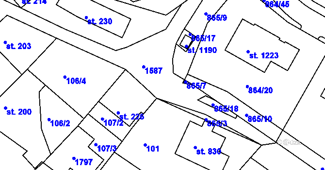 Parcela st. 865/4 v KÚ Luka nad Jihlavou, Katastrální mapa