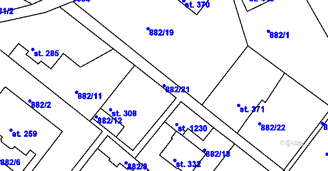 Parcela st. 882/21 v KÚ Luka nad Jihlavou, Katastrální mapa