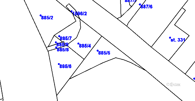 Parcela st. 885/5 v KÚ Luka nad Jihlavou, Katastrální mapa