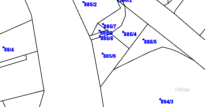 Parcela st. 885/6 v KÚ Luka nad Jihlavou, Katastrální mapa