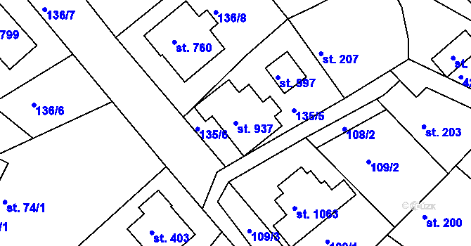Parcela st. 937 v KÚ Luka nad Jihlavou, Katastrální mapa
