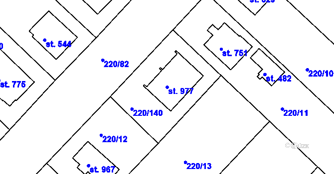 Parcela st. 977 v KÚ Luka nad Jihlavou, Katastrální mapa
