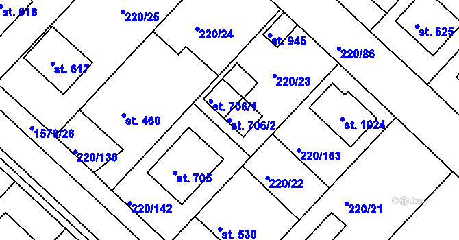 Parcela st. 706/2 v KÚ Luka nad Jihlavou, Katastrální mapa