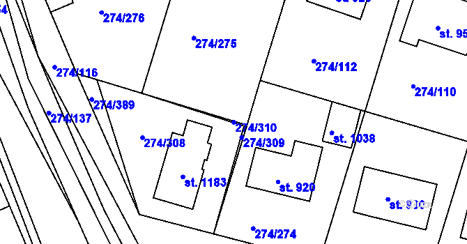 Parcela st. 274/310 v KÚ Luka nad Jihlavou, Katastrální mapa