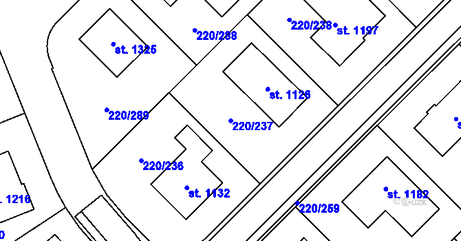 Parcela st. 220/237 v KÚ Luka nad Jihlavou, Katastrální mapa