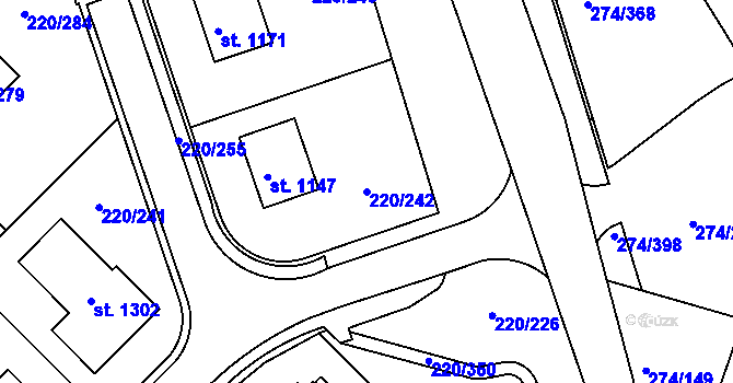 Parcela st. 220/242 v KÚ Luka nad Jihlavou, Katastrální mapa