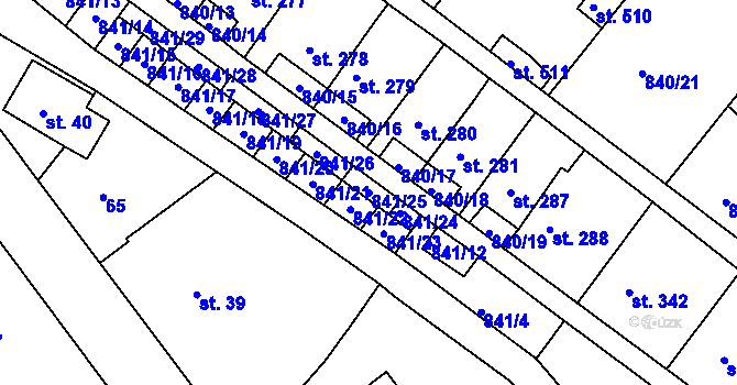 Parcela st. 841/25 v KÚ Luka nad Jihlavou, Katastrální mapa