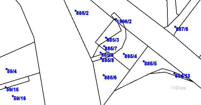 Parcela st. 885/9 v KÚ Luka nad Jihlavou, Katastrální mapa