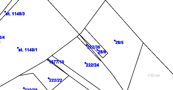 Parcela st. 222/36 v KÚ Luka nad Jihlavou, Katastrální mapa