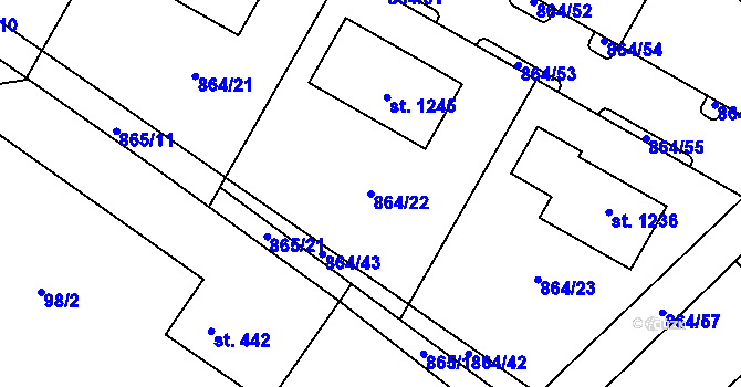 Parcela st. 864/22 v KÚ Luka nad Jihlavou, Katastrální mapa