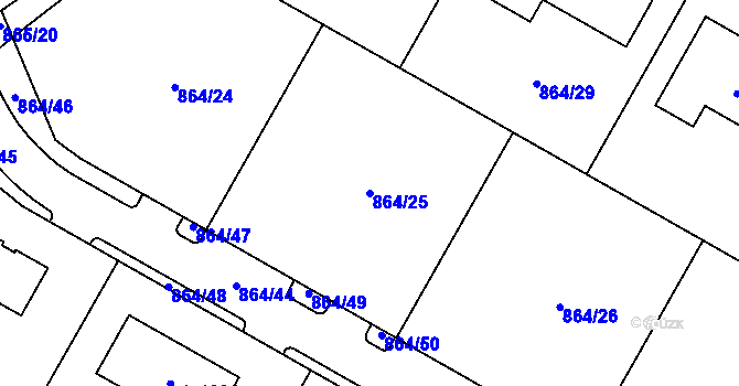 Parcela st. 864/25 v KÚ Luka nad Jihlavou, Katastrální mapa