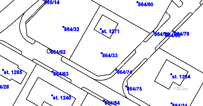 Parcela st. 864/33 v KÚ Luka nad Jihlavou, Katastrální mapa