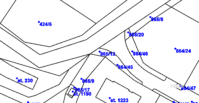 Parcela st. 865/12 v KÚ Luka nad Jihlavou, Katastrální mapa