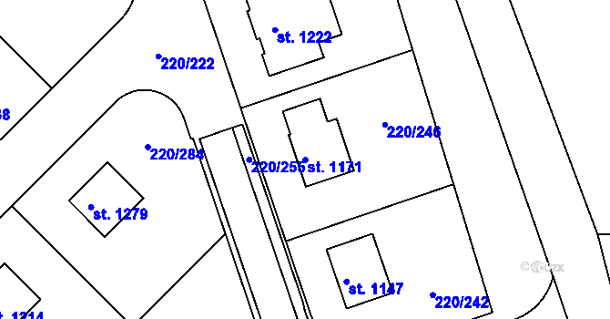 Parcela st. 1171 v KÚ Luka nad Jihlavou, Katastrální mapa
