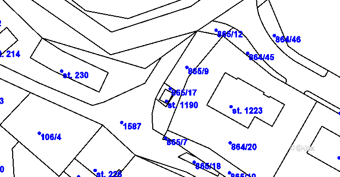 Parcela st. 865/17 v KÚ Luka nad Jihlavou, Katastrální mapa