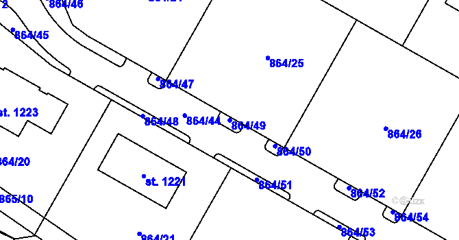 Parcela st. 864/49 v KÚ Luka nad Jihlavou, Katastrální mapa
