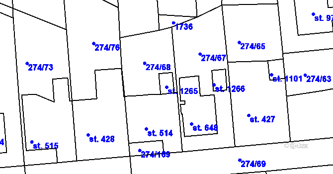 Parcela st. 1265 v KÚ Luka nad Jihlavou, Katastrální mapa