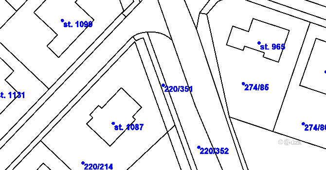 Parcela st. 220/351 v KÚ Luka nad Jihlavou, Katastrální mapa