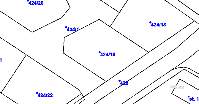 Parcela st. 424/19 v KÚ Luka nad Jihlavou, Katastrální mapa