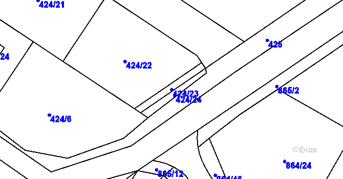 Parcela st. 424/23 v KÚ Luka nad Jihlavou, Katastrální mapa