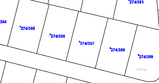 Parcela st. 274/357 v KÚ Luka nad Jihlavou, Katastrální mapa