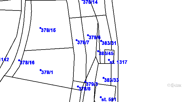 Parcela st. 383/45 v KÚ Luka nad Jihlavou, Katastrální mapa