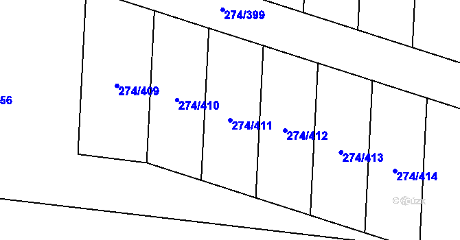 Parcela st. 274/411 v KÚ Luka nad Jihlavou, Katastrální mapa