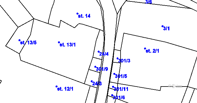 Parcela st. 24/4 v KÚ Otín nad Jihlavou, Katastrální mapa