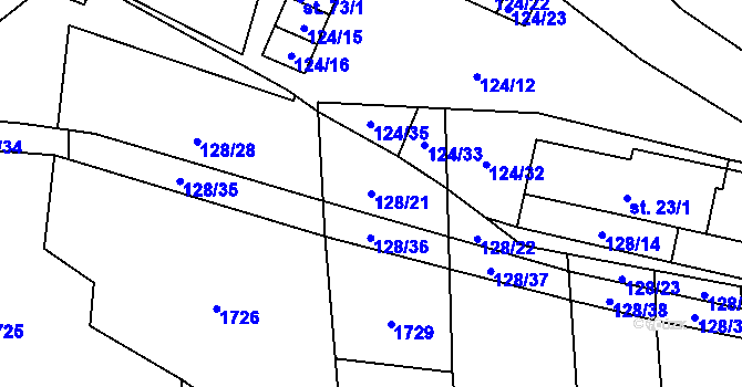 Parcela st. 128/21 v KÚ Otín nad Jihlavou, Katastrální mapa