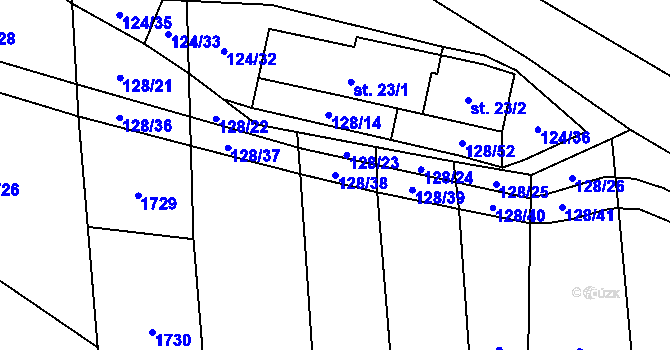 Parcela st. 128/38 v KÚ Otín nad Jihlavou, Katastrální mapa