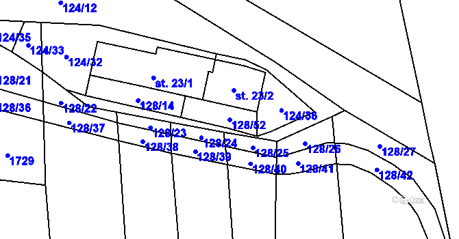 Parcela st. 128/52 v KÚ Otín nad Jihlavou, Katastrální mapa