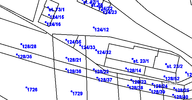 Parcela st. 124/32 v KÚ Otín nad Jihlavou, Katastrální mapa