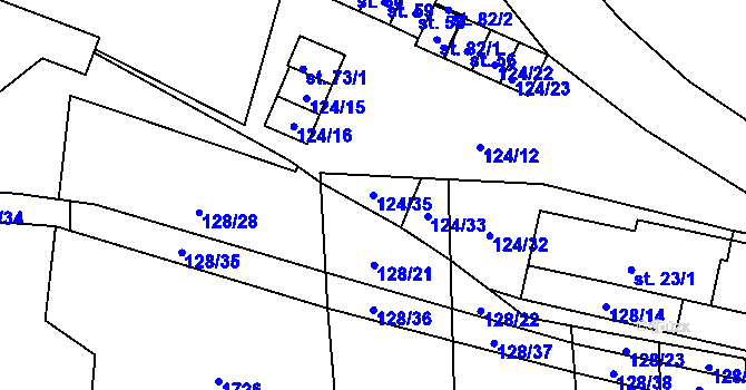 Parcela st. 124/35 v KÚ Otín nad Jihlavou, Katastrální mapa