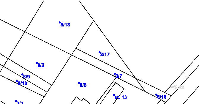 Parcela st. 8/17 v KÚ Svatoslav nad Jihlavou, Katastrální mapa