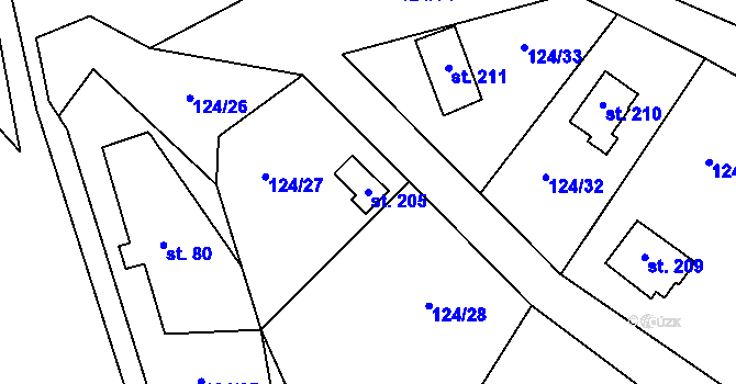 Parcela st. 205 v KÚ Luka pod Medníkem, Katastrální mapa
