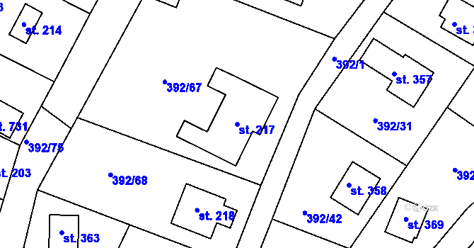 Parcela st. 217 v KÚ Luka pod Medníkem, Katastrální mapa