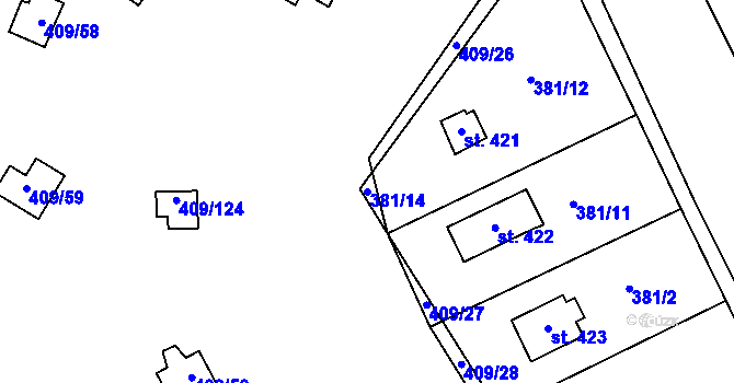 Parcela st. 381/14 v KÚ Luka pod Medníkem, Katastrální mapa