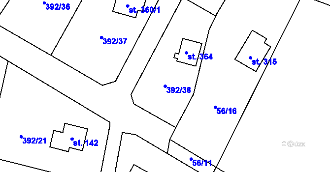 Parcela st. 392/38 v KÚ Luka pod Medníkem, Katastrální mapa