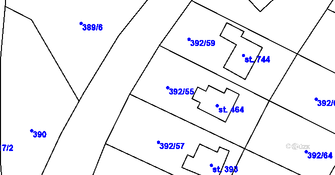 Parcela st. 392/55 v KÚ Luka pod Medníkem, Katastrální mapa