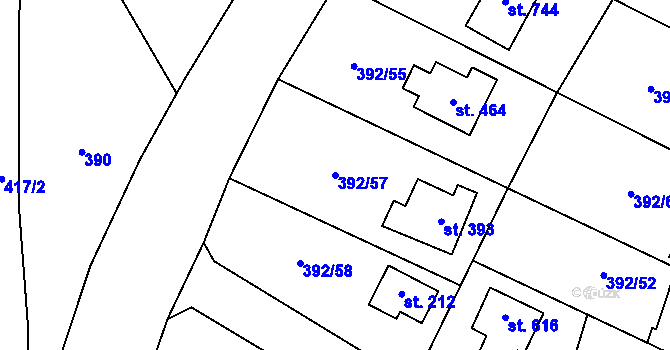 Parcela st. 392/57 v KÚ Luka pod Medníkem, Katastrální mapa