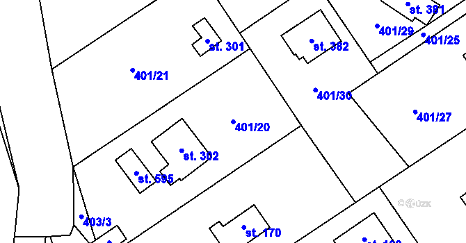 Parcela st. 401/20 v KÚ Luka pod Medníkem, Katastrální mapa