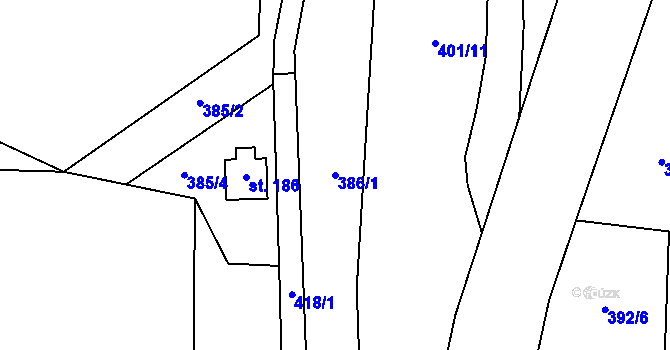 Parcela st. 386/1 v KÚ Luka pod Medníkem, Katastrální mapa