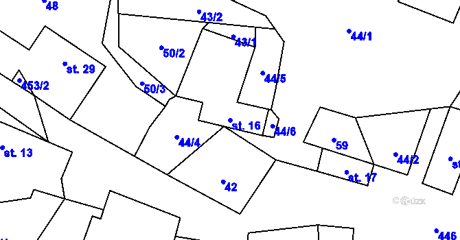 Parcela st. 16 v KÚ Týmova Ves, Katastrální mapa