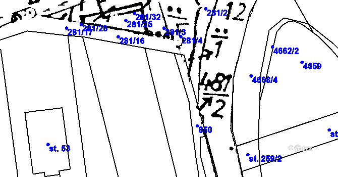 Parcela st. 148/49 v KÚ Týmova Ves, Katastrální mapa