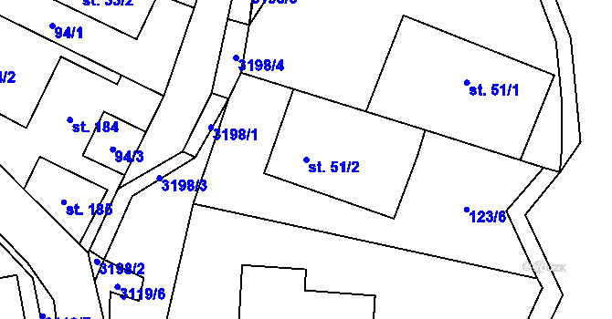 Parcela st. 51/2 v KÚ Lukavec u Bílovce, Katastrální mapa