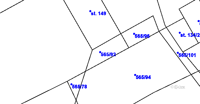 Parcela st. 565/92 v KÚ Lukavec u Bílovce, Katastrální mapa