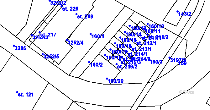 Parcela st. 160/18 v KÚ Lukavec u Bílovce, Katastrální mapa